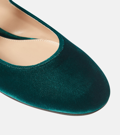 Shop Gianvito Rossi Mary Ribbon Velvet Ballet Flats In Green