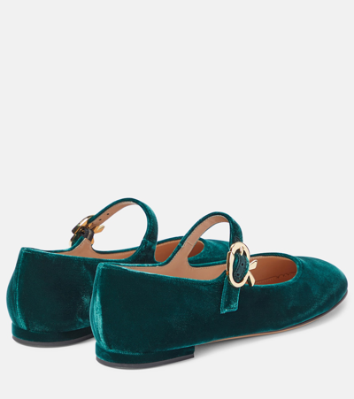 Shop Gianvito Rossi Mary Ribbon Velvet Ballet Flats In Green