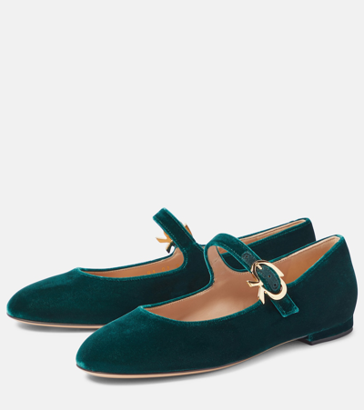 Shop Gianvito Rossi Mary Ribbon Velvet Ballet Flats In Green