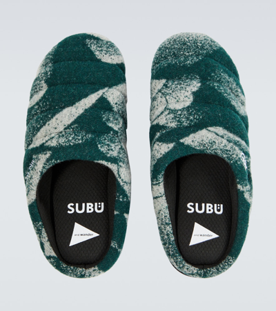 Shop And Wander X Subu Jacquard Wool-blend Slippers In Green