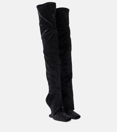 Shop Rick Owens Cantilever Velvet Over-the-knee Boots In Black