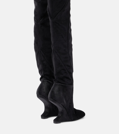 Shop Rick Owens Cantilever Velvet Over-the-knee Boots In Black