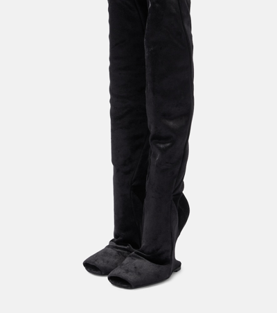 Shop Rick Owens Cantilever Velvet Over-the-knee Boots In Black