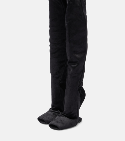 Rick Owens Cantilever Velvet Over-the-knee Boots In Black