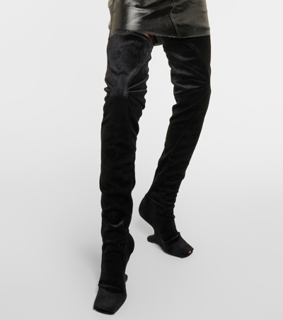 Shop Rick Owens Cantilever Velvet Over-the-knee Boots In Black