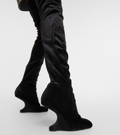 Shop Rick Owens Cantilever Velvet Over-the-knee Boots In Black