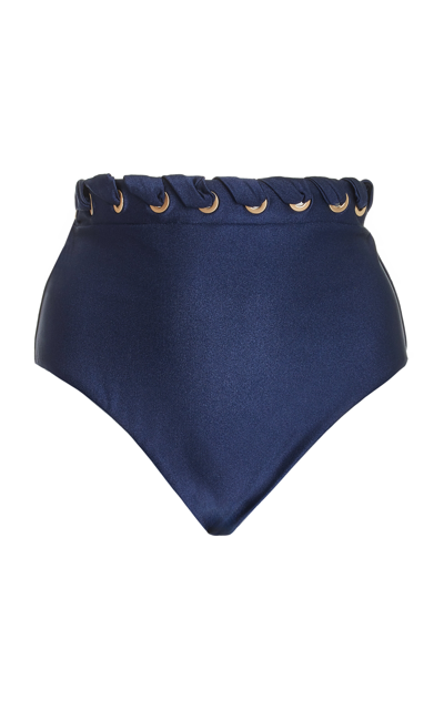 Shop Zimmermann Alight Eyelette High-waisted Bikini Bottoms In Navy