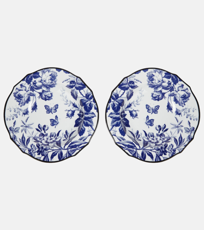 Shop Gucci Herbarium Set Of Two Soup Bowls In Blue