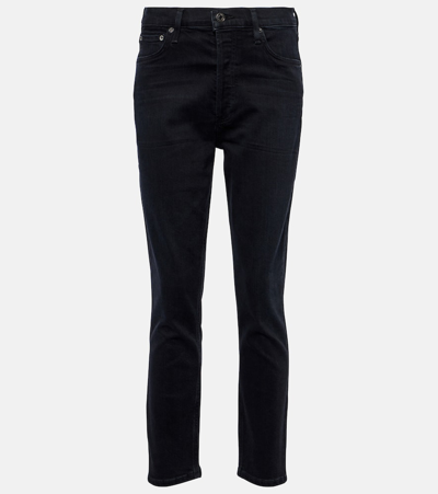 Shop Agolde Nico High-rise Slim Jeans In Black