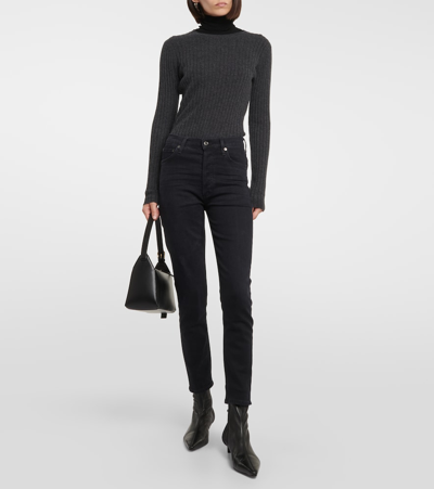 Shop Agolde Nico High-rise Slim Jeans In Black