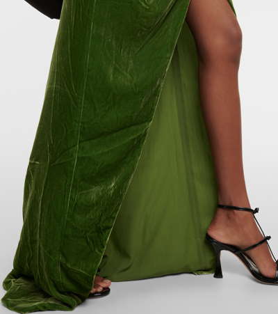 Shop Costarellos Rubinia Silk-blend Velvet Gown In Green