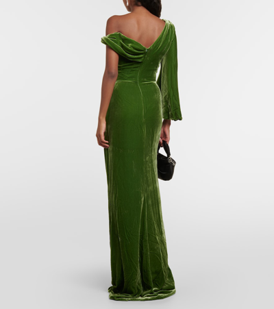 Shop Costarellos Rubinia Silk-blend Velvet Gown In Green