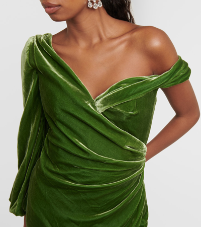 Shop Costarellos Rubinia Silk-blend Velvet Gown In Green