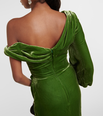 Shop Costarellos Rubinia Silk-blend Velvet Gown In Green