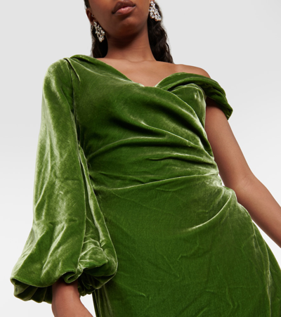 Shop Costarellos Rubinia Silk-blend Velvet Gown In Green