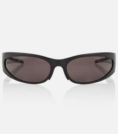 Shop Balenciaga Reverse Xpander Oval Sunglasses In Black