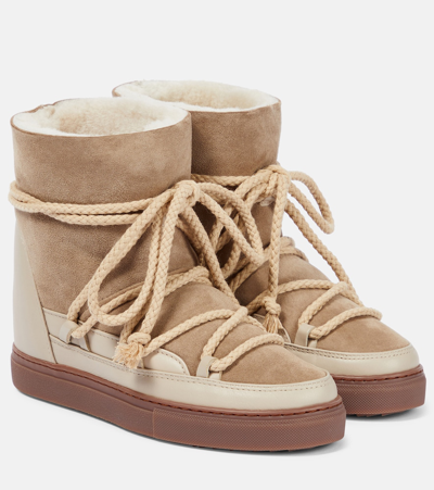 Shop Inuikii Classic Wedge Leather Ankle Boots In Beige