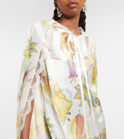 Shop Rodarte Caped Printed Silk Gown In Multicoloured