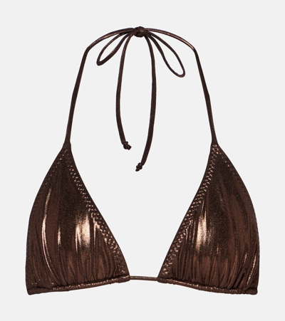 Shop Norma Kamali String Metallic Bikini Top In Brown