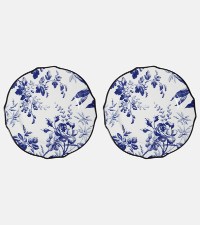 Shop Gucci Herbarium Set Of 2 Dessert Plates In Blue