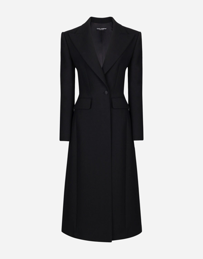 Shop Dolce & Gabbana Long Single-breasted Wool Cady Coat In Black