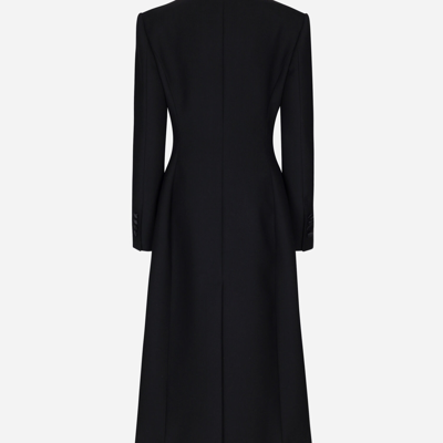 Shop Dolce & Gabbana Long Single-breasted Wool Cady Coat In Black