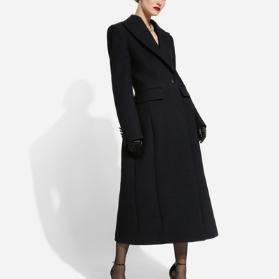 Shop Dolce & Gabbana Long Single-breasted Wool Cady Coat In Black