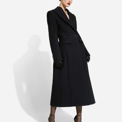 Dolce & Gabbana Long Double-breasted Wool Coat In Black