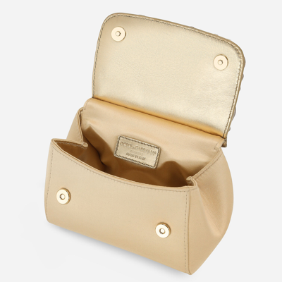 Shop Dolce & Gabbana Satin Mini Sicily Handbag In Gold