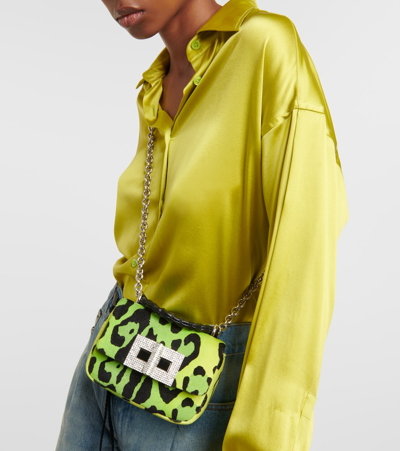 Shop Tom Ford Natalia Mini Printed Velvet Shoulder Bag In Acid Green/black + Black