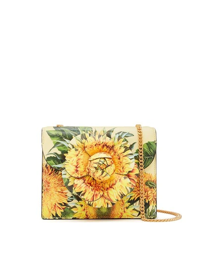 Shop Oscar De La Renta Sunflower Printed Mini Tro Bag In Yellow Multi
