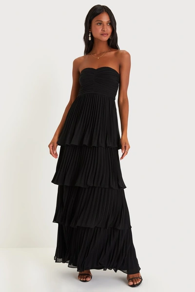 LULUS SERIOUSLY SENSATIONAL BLACK STRAPLESS TIERED MAXI DRESS 