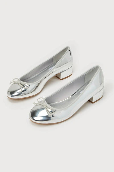 Shop Steve Madden Cherish Silver Patent Bow Low Heel Pumps