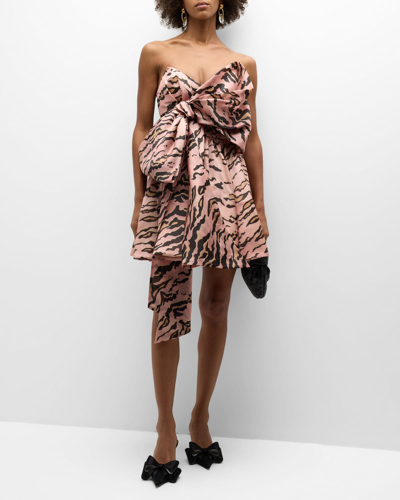 Shop Zimmermann Matchmaker Strapless Bow Mini Dress In Pink Tiger