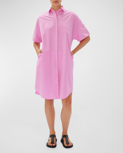 Shop Lmnd Chiara Short-sleeve Button-front Shirt Dress In Bubble Gum
