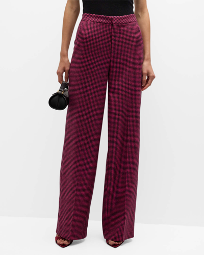 Shop L Agence Livvy Mid-rise Straight-leg Houndstooth Trousers In Pink/black Hounds