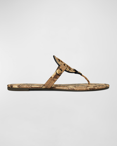 Shop Tory Burch Miller Snake-embossed Logo Thong Sandals In Desert Dusk Roc