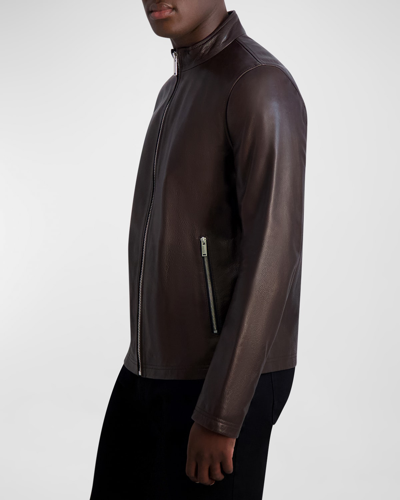 Shop Karl Lagerfeld Men's Leather Jacket With Exposed Zippers In Brown
