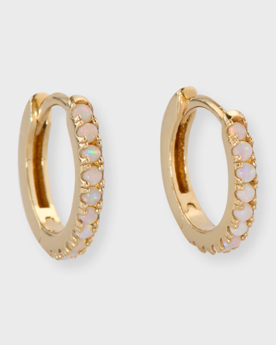 Shop Andrea Fohrman 14k Yellow Gold Pave Small Huggie Earrings In Australian Opal