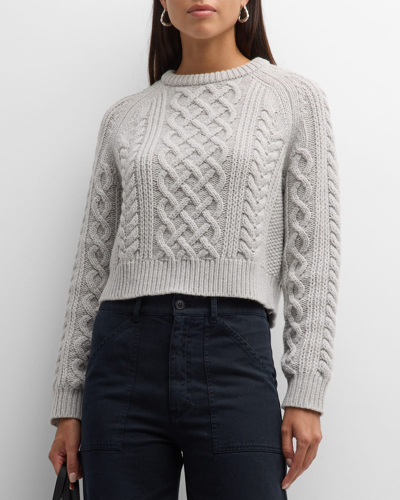Shop Nili Lotan Coras Melange Cable Knit Crop Sweater In Light Grey Melang