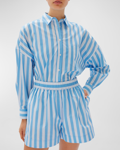 Shop Lmnd Chiara Cotton Stripe Button-front Shirt In Cloudazure