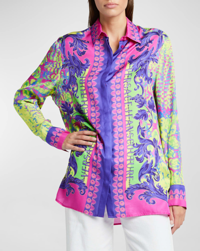 Shop Versace Jeans Couture Abstract Print Button-front Shirt In Acid 76