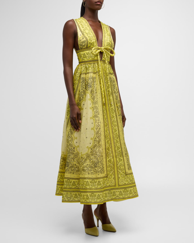 Shop Zimmermann Matchmaker Sleeveless Bow Maxi Dress In Yellow Bandana
