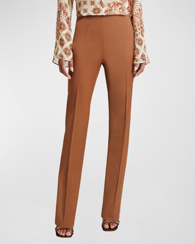 Shop Santorelli Lia Straight-leg Wool Twill Pants In Ochre Brown