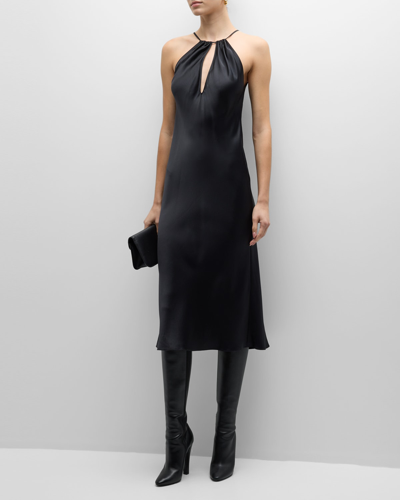 Shop Nili Lotan Eglantine Silk Charmeuse Halter Midi Dress In Black