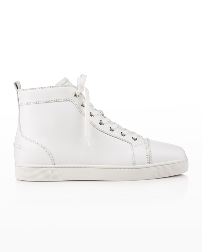 Shop Christian Louboutin Men's Louis Leather High-top Sneakers In White