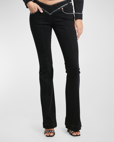 Shop Versace Jeans Couture Low-rise V Waistband Flare Jeans In Black Black