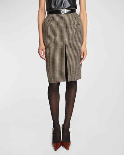 Shop Saint Laurent Check Front-slit Pencil Skirt In Multicolor