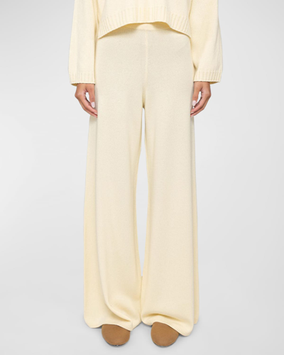 Shop Leset Zoe Wide-leg Cashmere-blend Pants In Lemon