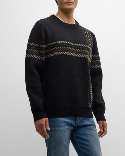 Shop Rodd & Gunn Men's Hawkswood Check Knit Crewneck Sweater In Nero